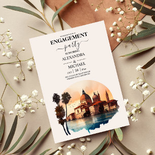Whimsique Watercolor Italy Desitnation Engagemen Inbjudningar