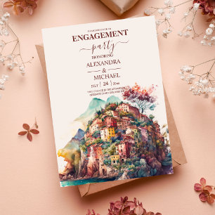 Whimsique Watercolor Italy Desitnation Engagemen Inbjudningar