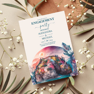 Whimsique Watercolor Italy Desitnation Engagemen Inbjudningar