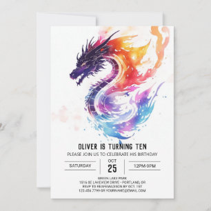 Whimsique Watercolor Kids Dragon Birthday Inbjudningar