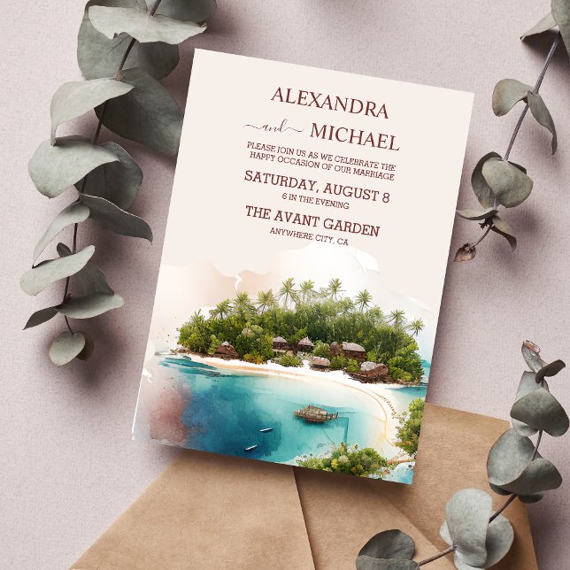 Whimsique Watercolor Maldives Destination Wedding Inbjudningar (Skapare uppladdad)