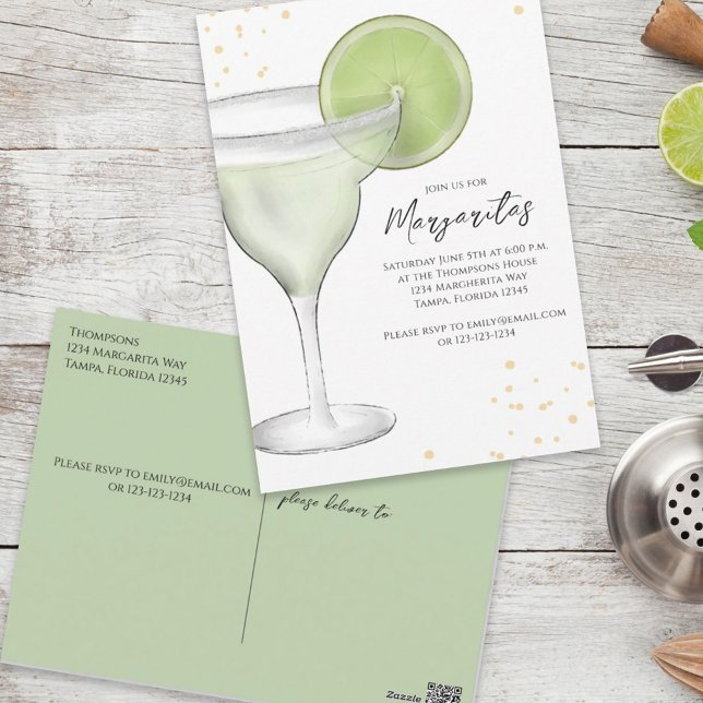 Whimsique Watercolor Margarita Lime Calligraphy Vykort (Skapare uppladdad)