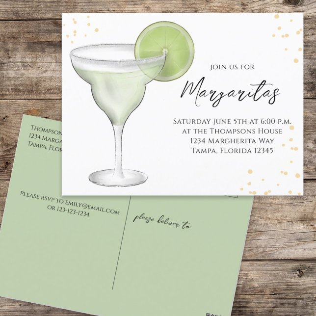 Whimsique Watercolor Margarita Lime Calligraphy Vykort (Skapare uppladdad)