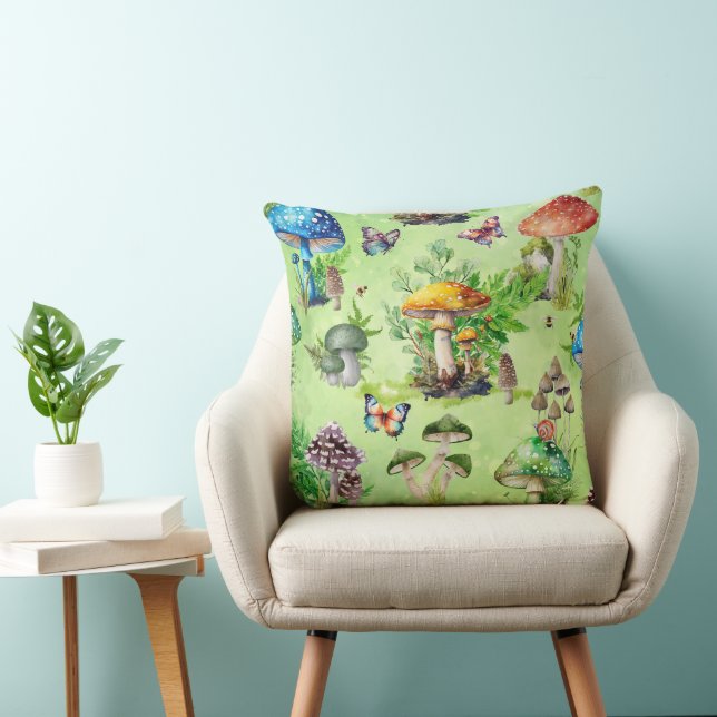 Whimsique Watercolor Mushroom Garden Kudde (Stol)
