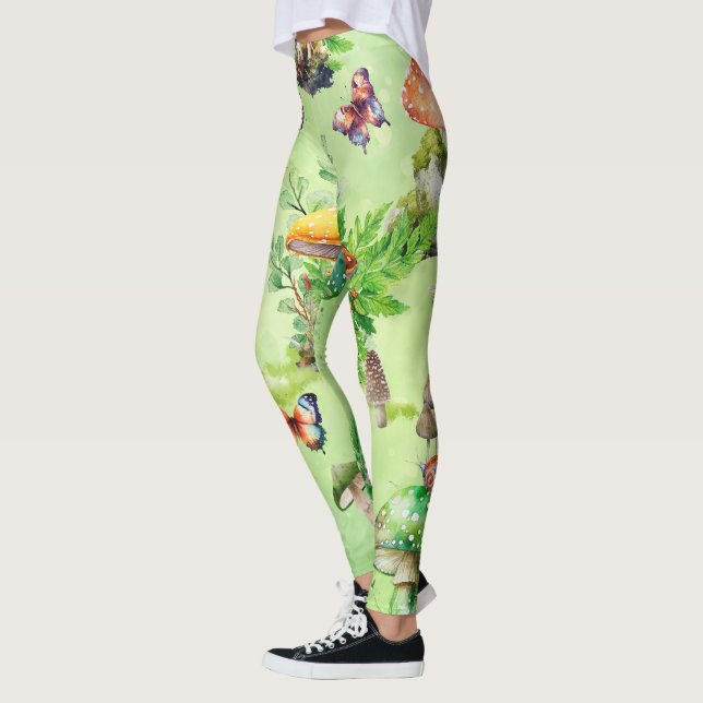 Whimsique Watercolor Mushroom Garden Leggings (Vänster)