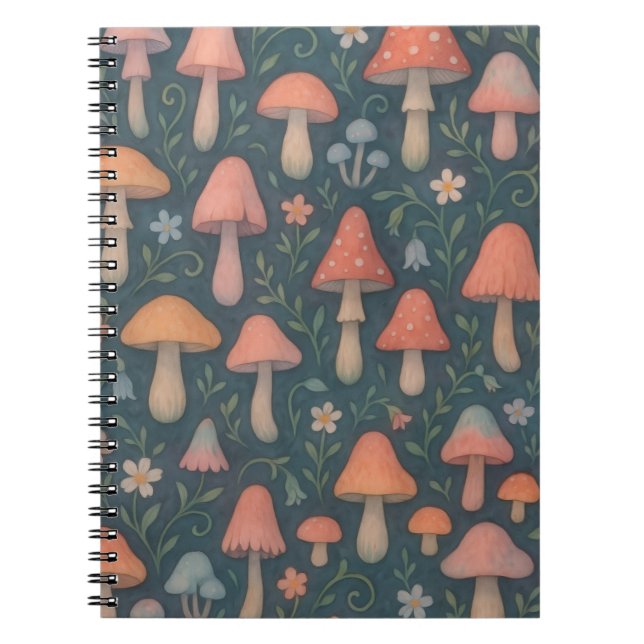 Whimsique Watercolor Mushroom Mönster Anteckningsbok (Framsidan)