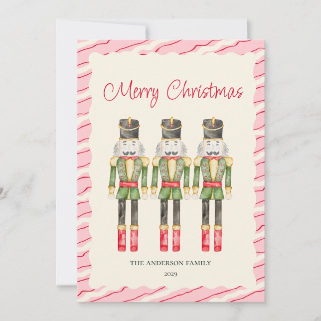 Whimsique Watercolor Nutcrackers jul Julkort (Framsida)
