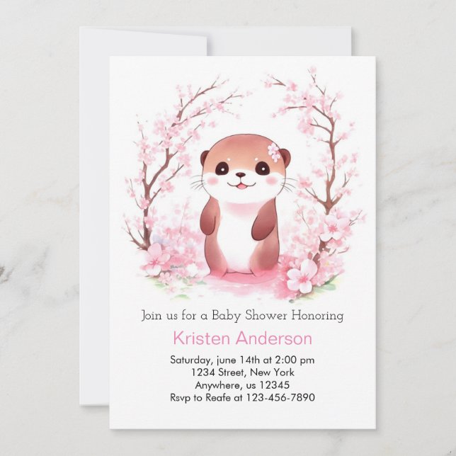 Whimsique Watercolor Otter Girl Baby Shower Inbjudningar (Framsida)