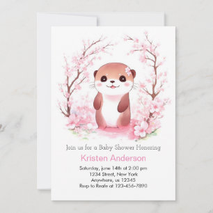 Whimsique Watercolor Otter Girl Baby Shower Inbjudningar