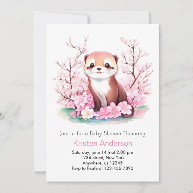 Whimsique Watercolor Otter Girl Baby Shower Inbjudningar (Framsida)