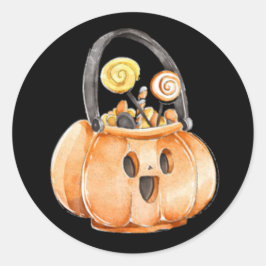 Whimsique Watercolor Pumpkin Candy Halloween Runt Klistermärke