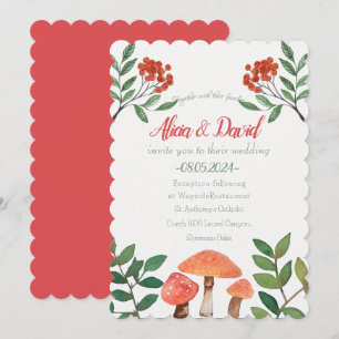 Whimsique Watercolor Red Mushroom Bröllop Inbjudningar