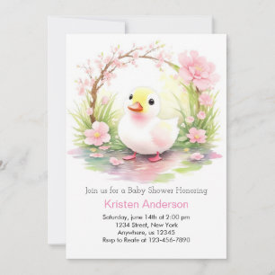 Whimsique Watercolor Rosa Anka Girl Baby Shower Inbjudningar