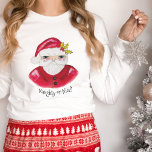 Whimsique Watercolor Santa Naughty Nice-jul T Shirt<br><div class="desc">Det söta trendigets "Naughty or Nice"-julskjorta skapades med min vita vattenfärg och akryltomten med grönt,  grå löv och bär på hatten och han bär sitt klassiska röda och vita kostym. Texten på fram- och baksidan kan lämnas tom,  du kan välja dömt eller trevligt eller anpassa den med valfri text.</div>