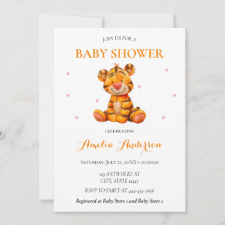Whimsique Watercolor Tiger Plush Baby Shower Inbjudningar
