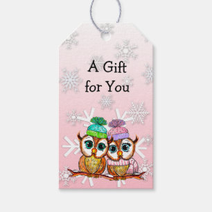 Whimsique Watercolor Uggla och Snöflingor jul Presentetikett