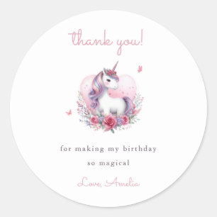 Whimsique Watercolor Unicorn Rosa Tack Runt Klistermärke