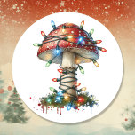 Whimsique Watercolor Vintage Mushroom jul Runt Klistermärke<br><div class="desc">Julklistermärken med en söt,  viskös svamp täckt i ljus. Vattenskärtad saga jul.</div>