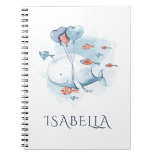 Whimsique Watercolor Whale and Fishe Personlig Anteckningsbok