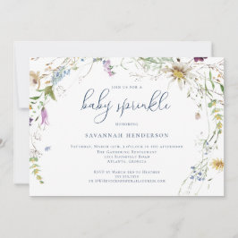 Whimsique Watercolor Wildblomme Baby Sprinkle Inbjudningar