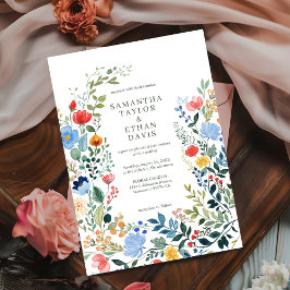 Whimsique Watercolor Wildblommor Garden Wedding Inbjudningar