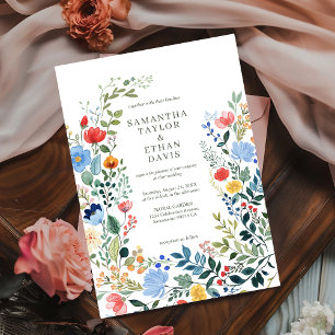 Whimsique Watercolor Wildblommor Garden Wedding Inbjudningar