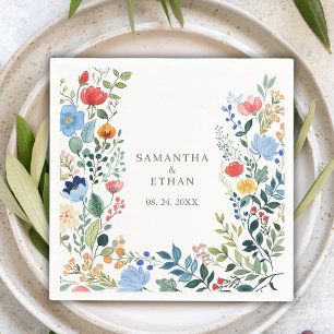 Whimsique Watercolor Wildblommor Garden Wedding Pappersservett