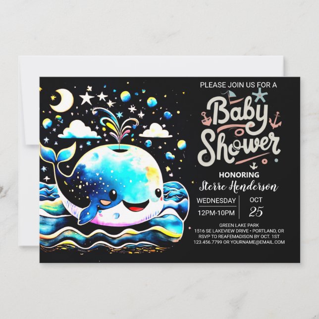 Whimsique Whale Blue Boy Baby Shower Inbjudningar (Framsida)
