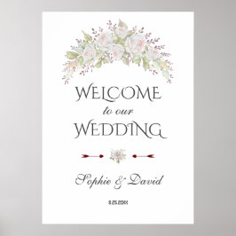 Whimsique White Flowers Välkommen Bröllop-skylt Poster