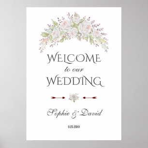 Whimsique White Flowers Välkommen Bröllop-skylt Poster