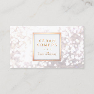 Whimsique White Glitter Bokeh Elegant Guld Ram Visitkort