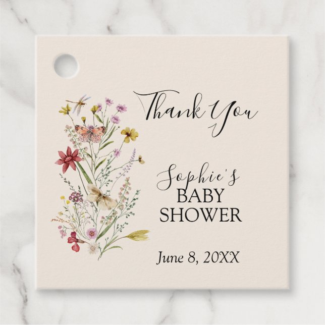 Whimsique Wildblomma Baby i Bloom Gåvor Etiketter (Framsida)