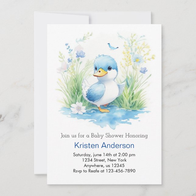 Whimsique Wildblomme Anka Boy Baby Shower Inbjudningar (Framsida)