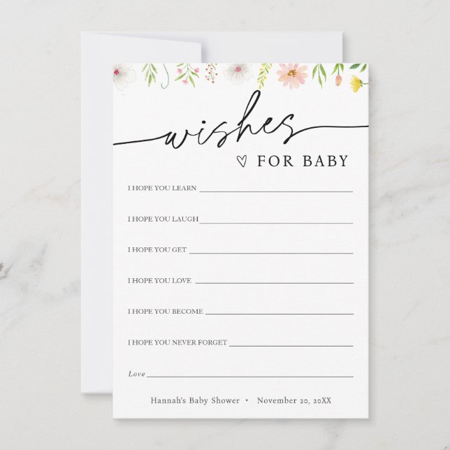 Whimsique Wildblomme Önskemål för Baby Card Inbjudningar (Framsida)