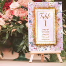 Whimsique Wildblomme Rosa Bröllop Tabletop-tecken