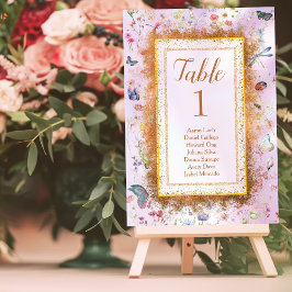 Whimsique Wildblomme Rosa Bröllop Tabletop-tecken Bordsnummer