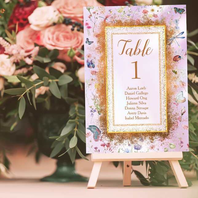 Whimsique Wildblomme Rosa Bröllop Tabletop-tecken Bordsnummer (Skapare uppladdad)