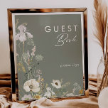 Whimsique Wildbloms Meadow Sage Guest Bok-tecken Poster<br><div class="desc">Den här Whimsical Wildbloms Meadow Sage-gästskylten bok är perfekt för din enkla, elegant boho bröllop. Den moderna ortodoxa grey som åtföljs av de minimalistiska vildblommorna med vattenfärg kommer att bidra till att ge liv åt din vision! Den här utformningen av blommor från söt guld, vidrör av grönt och lila från...</div>