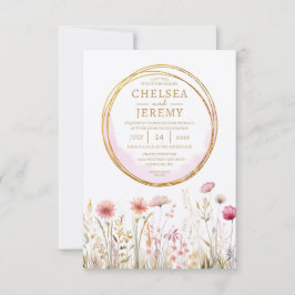 Whimsique Wildbloms Watercolor Design Bröllop Inbjudningar