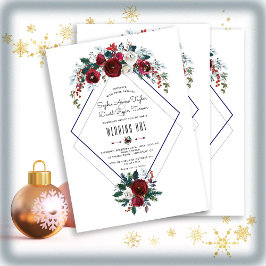 Whimsique Winter Burgundy Blommigt Gräs Bröllop Inbjudningar