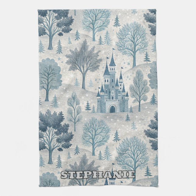 Whimsique Winter Castle Ligcape in Blue & Grått Kökshandduk (Vertikal)