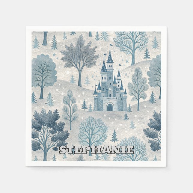 Whimsique Winter Castle Ligcape in Blue & Grått Pappersservett (Framsidan)