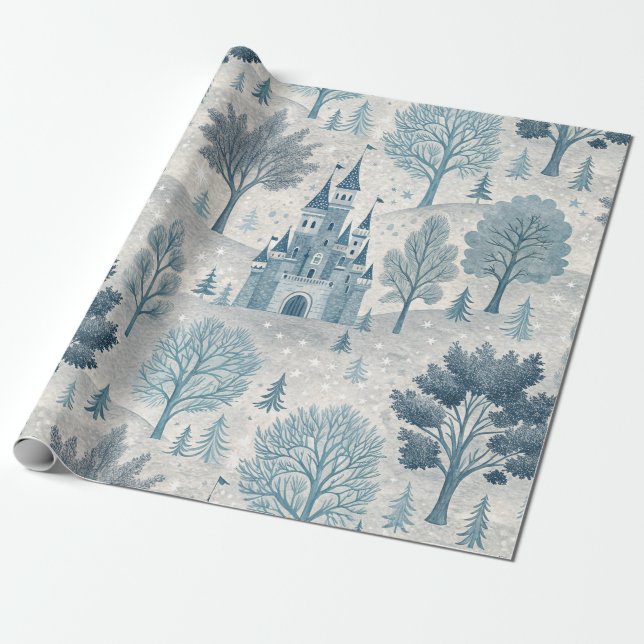 Whimsique Winter Castle Ligcape in Blue & Grått Presentpapper (Utrullad)