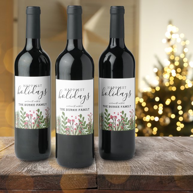 Whimsique Winter Foliage Personalize Vinflaska Etikett (Whimsical Winter Foliage Personalize Wine Label)