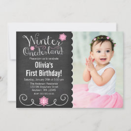 Whimsique Winter Onederland Photo First Birthday Inbjudningar