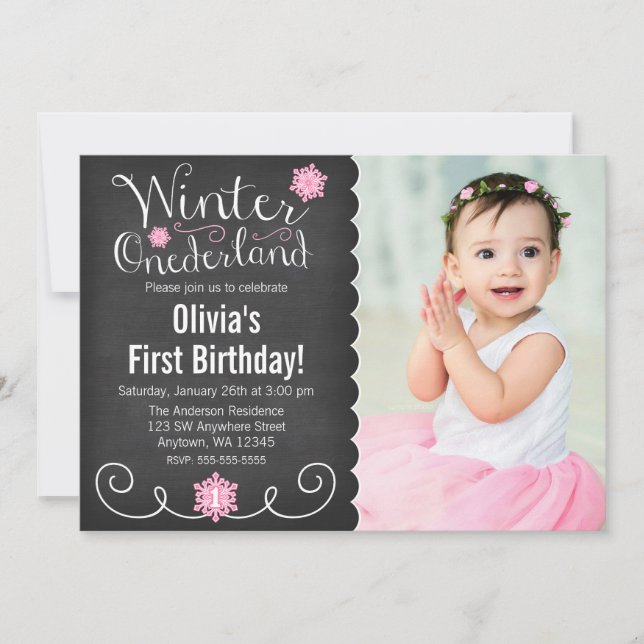 Whimsique Winter Onederland Photo First Birthday Inbjudningar (Framsida)