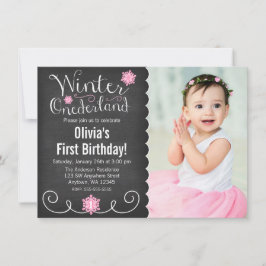 Whimsique Winter Onederland Photo First Birthday Inbjudningar