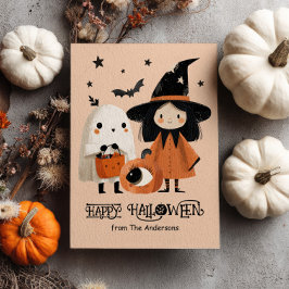 Whimsique Witch and Ghost Watercolor Anpassningsba Vykort