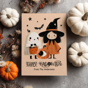 Whimsique Witch and Ghost Watercolor Anpassningsba Vykort
