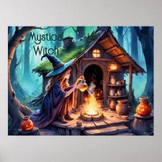 Whimsique Witch Brewing Potion Halloween Poster
